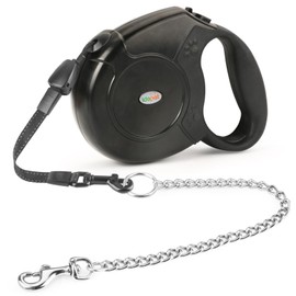 Idepet Heavy Duty Retractable Dog Leash for Small and Medium Dogs, Anti-Chewing Steel Chain Design,360 DegreeTangle-Free,Break and Lock System,26ft Leash Dog Walking (Black, Round Rope)