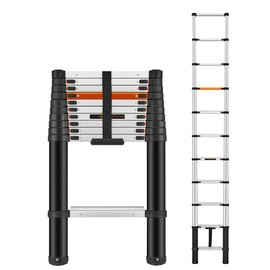 ICARRY 10.8 FT Aluminum Lightweight Extension Collapsible Ladder Soft Close Design Multi-Purpose Giant Ladder, Lightweight Telescoping Ladder with Wide Treads for RV Roof Attic Home, 300 LB Capacity