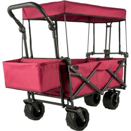 Extra Large Collapsible Garden Cart With Removable Canopy Foldable Four Wheel Utility Wagon For Camping Grocery StorageDefault: Default