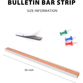 Corksidol Bulletin Bar Strip, Cork Board, Cork Strips, 36" x 1", Classroom, Office, Walls, Cubicle, Aluminum Frame,5 Pack, Silver