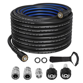 ClearRush Pressure Washer Hose 50FT Kink Resistant 1/4",3600 PSI Power Washer Hose Replacement-Versatile Use Power Washer Hose with Leak-Free M22 Female and 3/8" Quick Connection Kit (50FT)