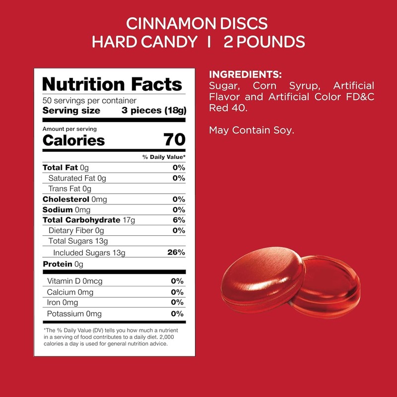 Cinnamon Discs Hard Candy - 2 Pound Pack - Individually