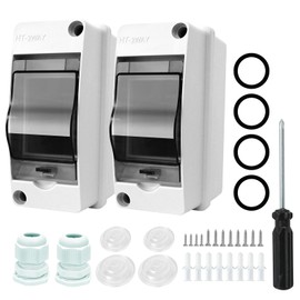 RAFIYU Pack of 2 Fuse Boxes Surface-Mounted, Waterproof Distribution Box Surface-Mounted, Small Distribution Surface-Mounted IP65-1 Row, 2 Modules, with 4 Connections, for Outdoor Gardens, Farms,