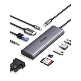 UGREEN 10-in-1 USB C Hub 4K HDMI & VGA Output USB Hub with 3x USB 3.0 Ports, 100W PD Fast Charging, 1Gbps Ethernet, 3.5mm Audio Port, SD/MicroSD Card Reader, Docking Station Compatible with ROG