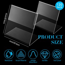 Soaoo 120 Pcs Acrylic Photo Frames 4 x 4 Inch Clear Picture Frames Slant Back Plastic Booth L Shaped Photo Stand Horizontal Small Sign Holder Name Display Stand with Insert for Home Office