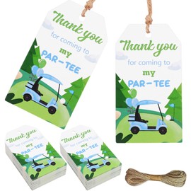 Funmemoir 50pcs Golf Thank You Tags for Boys Golf Theme Appreciation Tags with String Thank You for Coming to My Party Tags for Sports Theme Golf Birthday Party Favors