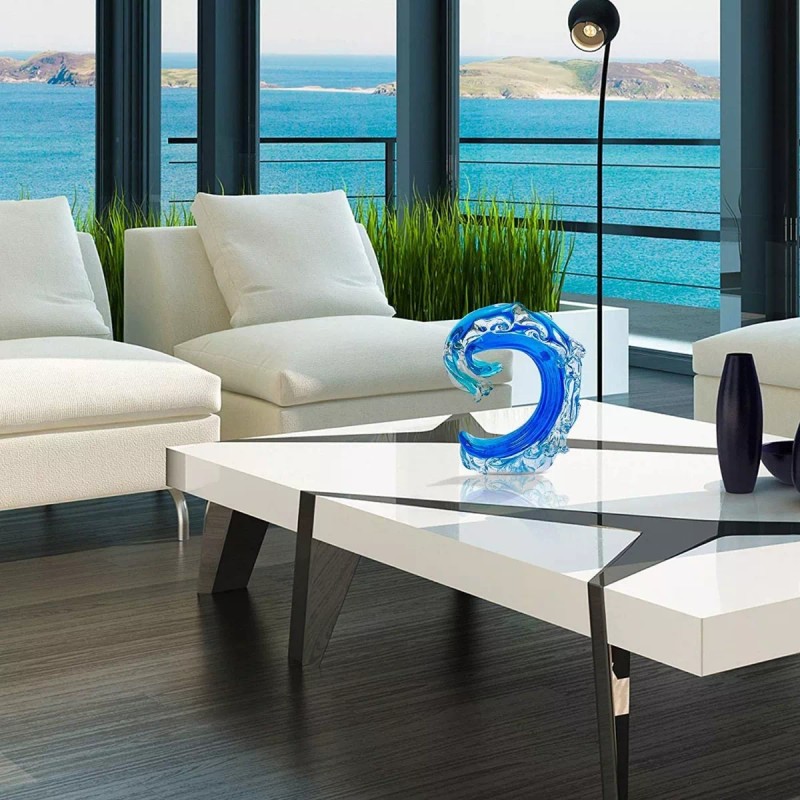 Beachcombers Cristal Soplado Escultura Arte Decorativo Centro Mesa Ola