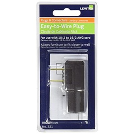 Leviton C20-00321-000 Polarized Easy Wire Plug, 125 V, 15 A, 2 P, 2 W, 1-Pack, Brown