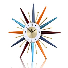 FIELDY Large Wall Clock 22 Inch Mid Century Wall Clocks Starburst Clock Non Ticking Battery Operated 3D Wall Clocks Home Décor for Living Room, Kitchen, Dining Room, Bedroom