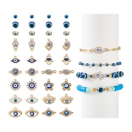 Cheriswelry 248Pcs/Box Evil Eye Charms Jewelry Kit with Golden Enamel Evil Eye Pendants Links Connector Spacer Beads for DIY Necklace Bracelet Earring Jewelry Making Crafts