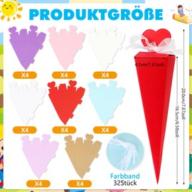 DPKOW School Cone Small Sugar Bag Girls Boys School Cone Filling, First Day of School Gift Boxes with Stickers, Pack of 32 Mini School Cone for Filling, DIY School Cone Craft Set