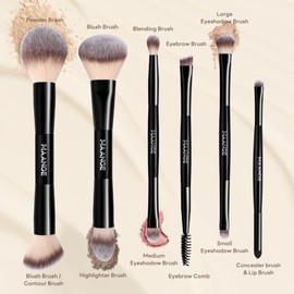 MAANGE Brochas para Maquillaje Profesional, 6 Piezas de Doble Punta con Mango de Aluminio para un Maquillaje Versátil y Sin Esfuerzo (Negro)
