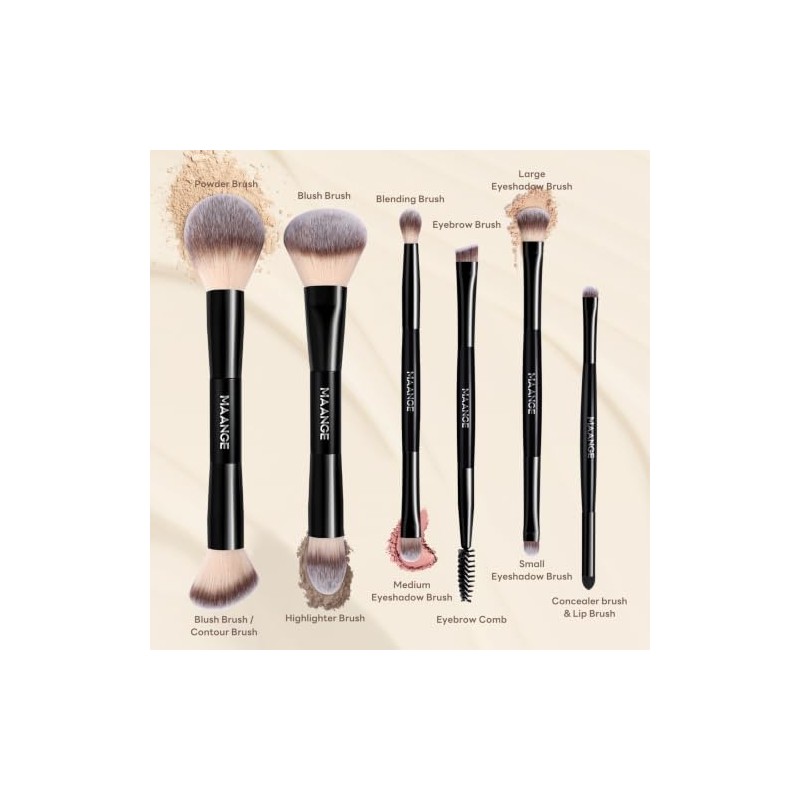 MAANGE Brochas para Maquillaje Profesional, 6 Piezas de Doble Punta