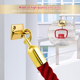ZORZA 2Pcs Rope Safety Barriers with Gold Pad Eye Plate Solid Rope Stanchion Wall Plate Velvet Stanchion Rope Crowd Control U Hooks Hanging Circle Hook Set for Cinema,Hotel,Auto Shows Crowd Control