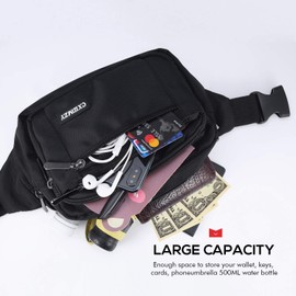 CXWMZY Waist Pack Bag Fanny Pack for Men&Women Hip Bum Bag with Large Capacity Waterproof Adjustable Strap Suitable for Outdoors Workout Traveling Casual Running Hiking Cycling Dog Walking (Black)