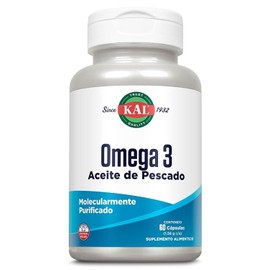 KAL Omega 3 (60 Cápsulas de gel) de aceite de pescado molecularmente purificadas, Garantía Clear quality (absorción en 30 min).