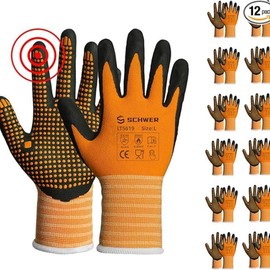Schwer 12 Pairs LT5619 Work Gloves MicroFoam Nitrile Coated, ANSI A1 Cut Resistant Working Gloves with Grip, Micro Dot Palm, Touchscreen Capable, for Automotive Electronic Assembly, guantes para trabajo:_12 Pairs_Medium
