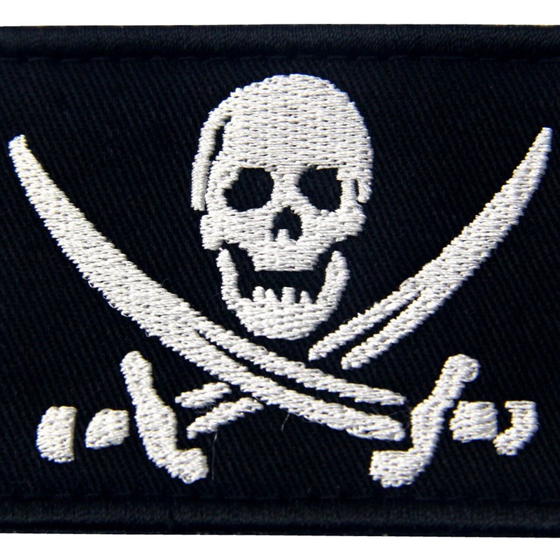 Pirate Flag Embroidered Military Morale Fastener Hook & Loop Patch