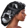 Alnorm Satin Sleep Cap Extra Large Double Layer Black Floral