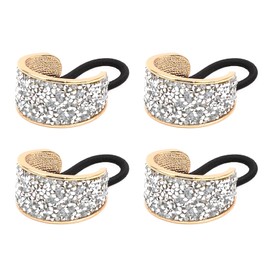 KEUKORZ Gold Rhinestone Hair Ties - 4Pcs Circle Hair Bands for Women Girls Thick Hair - Fashion Crystal Ponytail Holders Accessories