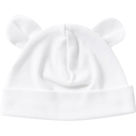 Cream de Coco 16921 White Bear Ear Hat, Baby Knit Cap, Ears, 15.7 - 16.5 inches (40 - 42 cm), 3 Months, White, Boys, Girls, 100% Cotton, Unisex, Hospital Outfit, Head Protection, Ceremony, Bear, Knit Cap, UV Protection, Baby Hat