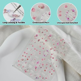 CESTSIREN Pink Shell Nail Stickers, Starfish Beach Nail Decals, Self-Adhesive,Summer Vacation Nail Accessories & Supplies, Durable & Long-Lasting