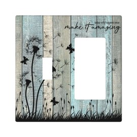 Light Switch Cover Plate Dandelion Butterfly Vintage Decorative Combination 1 Toggle 1 Rocker Wall Plate Cover Home Decor(Dandelion Butterfly, Combination 1 Toggle 1 Rocker)