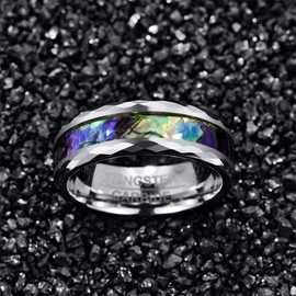 083 Base Ring Men's Women's Ring Unisex Tungsten Abalone Shell Width: 8mm Black, Metal, No Gemstone