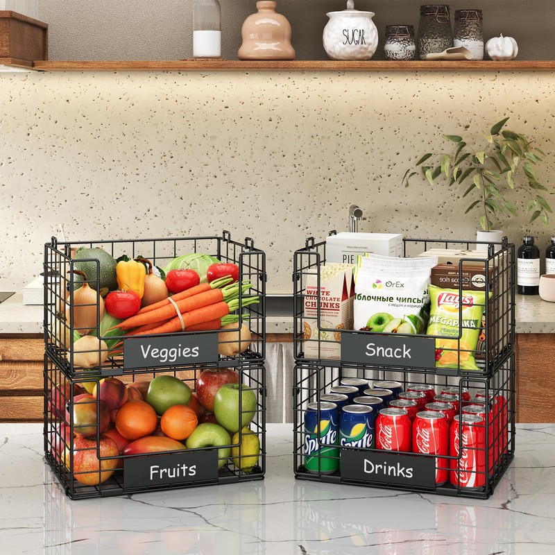JKsmart Pantry Organizers and Storage, 4 Pack XL Stackable Wire