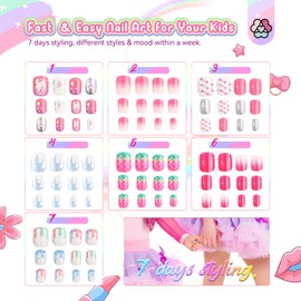 SAVILAND 168Pcs 7 Pack Press on Nails for Kids Children Fake Nails Stick on Nails Pre-glue Full Cover Glitter Gradient Color Star Short Acrylic Nail Tips Nail Art Gifts for 8-12 Year Old Kids Girls
