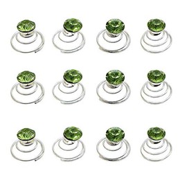 canjoyn 24 Pcs Bridal Gem Spin Hair Pins Swirl Hair Twists Coils Wedding Spiral Twist Hairpins Shiny Rhinestone Crystal Twisters Metal Spiral Updo Prom (Green)