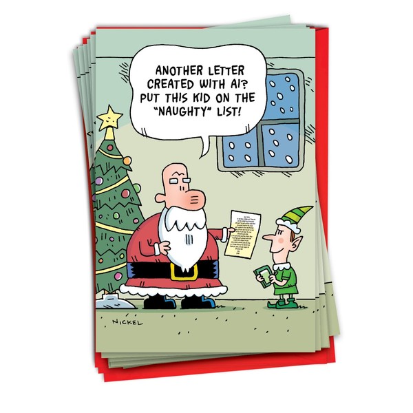NobleWorks 12 Funny Christmas Cards w/5 x 7 Inch Envelopes