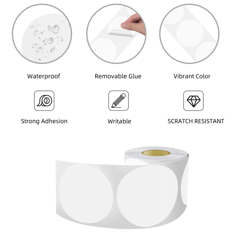 Round Stickers White 90 mm Circle Labels Colour Coding Dot