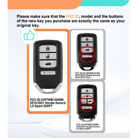 BestKeys Car Key Fob Replacement Kit for 2003-2021 Honda Accord Sedan EX LX Coupe 2-Doors LX-S Car Keyless Entry Remote Control CWTWB1G0090 (4-BTN for 18-21 Accord LX Sport 20SPT)
