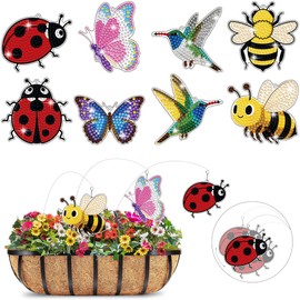 Morledoa 8 Pcs Diamond Art Kits for Adults, Swaying Diamond Painting Stakes for Garden Decor with Butterfly, Hummingbird, Ladybug, Bee