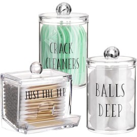 Bracket bathroom container, 10/7-ounce cotton ball/swab dispenser, medication tank storage box for storing brown wooden lid - Color: Group E-Clear