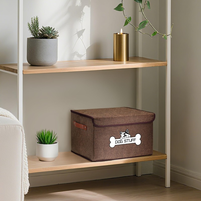 Thankspaw Fabric Dog Toy Box with Lid, Collapsible Storage Bin,