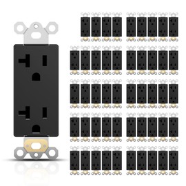 TOPELER 20 Amp Decorator Wall Outlets, Non-Tamper Resistant Decorative Standard Electrical Receptacles, 2 Pole 3 Wire, NEMA 5-20R, Self-Grounding Residential Grade, UL, Black, 50 Pack