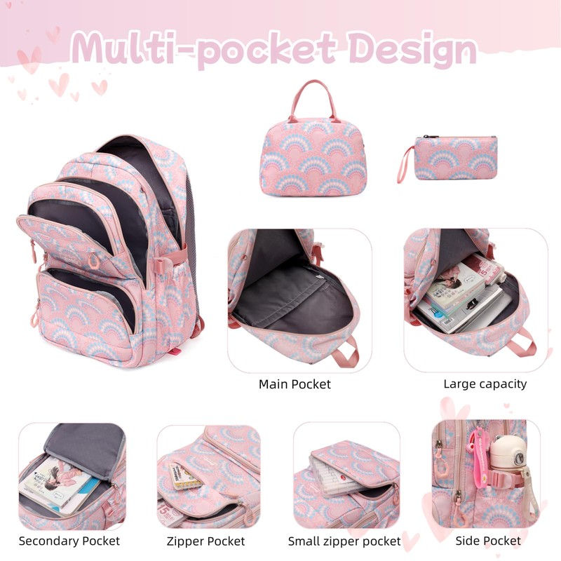 3Pcs Girls Rolling Backpack Kids Bookbag with Wheels Set Elementary