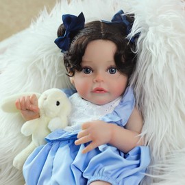 SCOM Reborn Baby Doll Girl, 18'' Soft Weighted Cloth Body, Hand-Rooted Hair, Vinyl Limbs, Fits 0-3Yrs Clothes, ASTM F963 & EN71, Bottle & Pacifier Gift Set