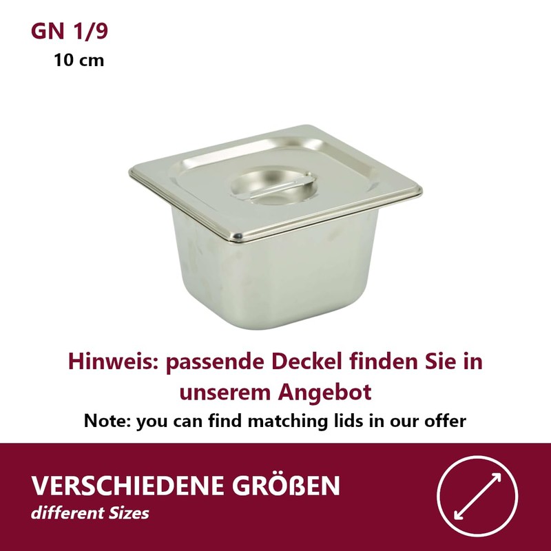 HOOZ GN Container 1/9 Stainless Steel, 150 mm Height, Food