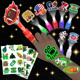 72 PCS Football Party Favors – 48 PCS Tattoos & 24 PCS LED Finger Lights Combo – Birthday Goodie Bag Fillers, Party Supplies, Gifts Light Up Toys Glow In The Dark for Boys and Girls