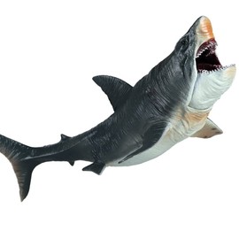 Big Shark Toys Megalodon - cifras de juguete de tiburón realista, figura de tiburón Megalodon, gran criatura de mar profundo de plástico pintado a mano para juguete de baño, decoración de tartas, colección
