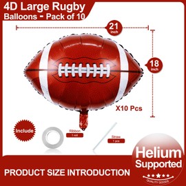 18 Inch Rugby Balloons 10 Pack Helium Mylar Football Balloons for Tailgate Game Day Rugby Sports Theme Supplies Birthday Party Decorations