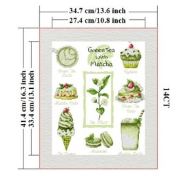 CROSSDECOR - Kit de punto de cruz estampado, gama completa de agujas para principiantes adultos, para regalo y decoración del hogar, 14 quilates, 2 hebras, té verde, 13.8 x 16.1 pulgadas