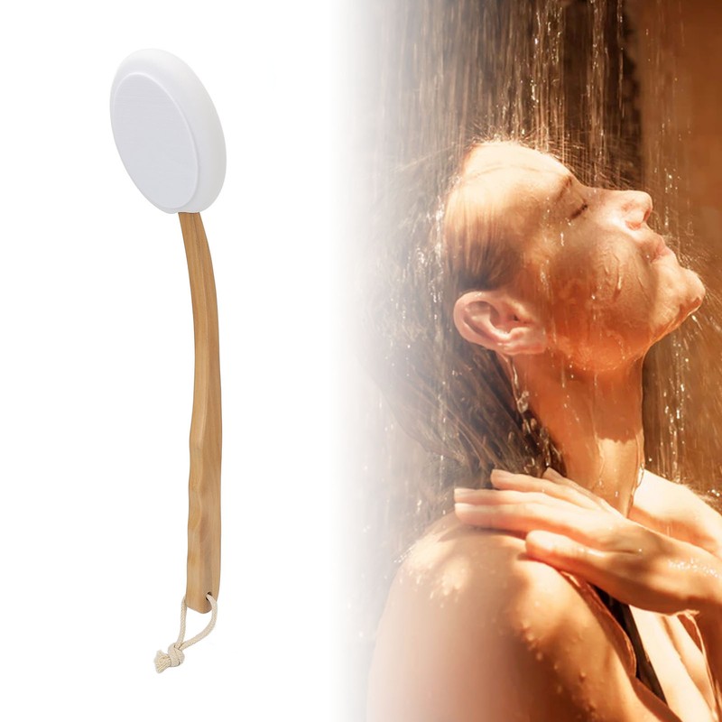Lotion Applicator EVA Wooden Handle 4 Replaceable Pads Shower Brush