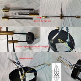 ktjes Nordic Sputnik Chandelier Ceiling Light, Vintage 4 Lights Black Gold Semi-Flush Mount Ceiling Lamp E27 Decorative Modern Ceiling Lighting for Living Room Bedroom Dining Room and Kitchen