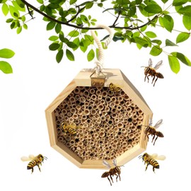 Wooden Bee Hotel | Wooden Bee Shelter | Butterfly House, Pollinating Palace for Wasp, Butterfly, Attracts Pollinators