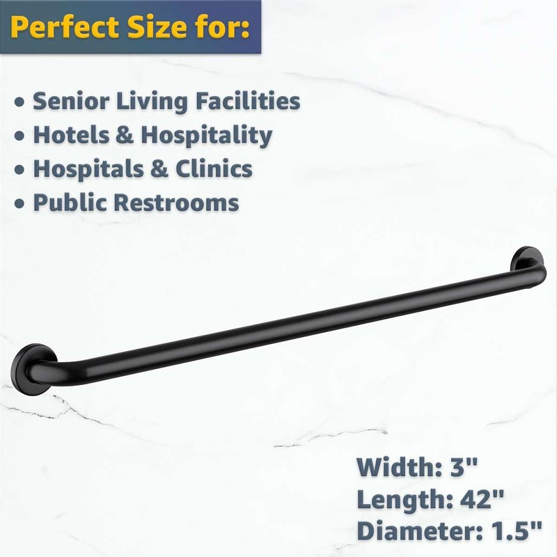 42″ Stainless Steel Matte Black Restroom Grab Bar – Wall