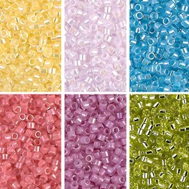 Set of 6 Colors - 60 Grams - Miyuki Delica Glass Beads Size 11/0 - Spring Collection, DB055, DB072, DB057, DB147, DB053, DB070 in Flip-Top Containers and Storage Box